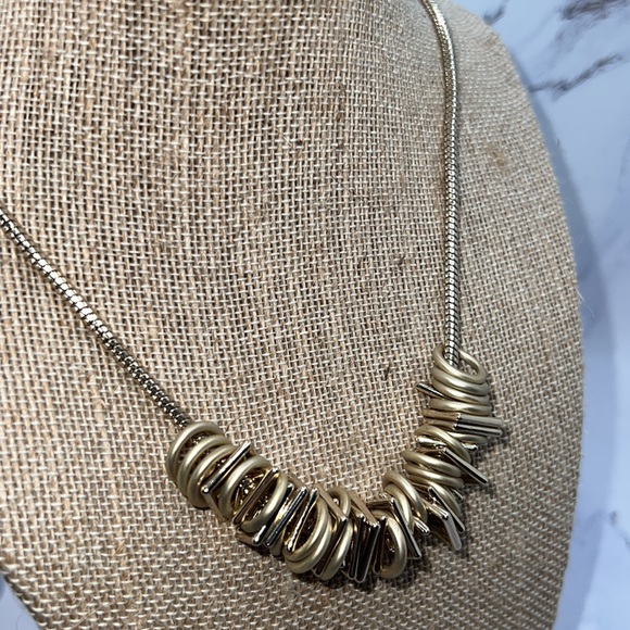 French Connection Brushed Gold Contemporary Necklace. - Picture 5 of 7